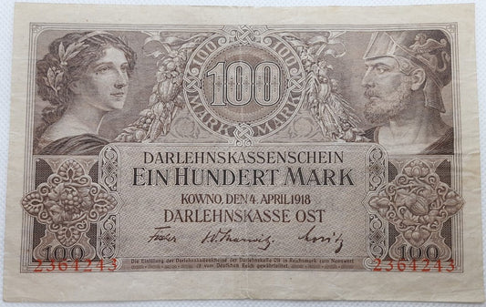 Banknot 100 marek 1918 r. Kowno