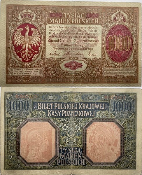 Banknot 1000 marek polskich 1916 r. stan 4
