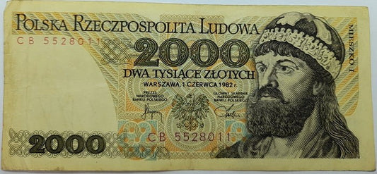 Banknot 2000 zł 1982 Mieszko I stan 3