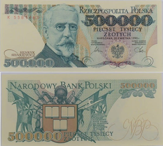 Banknot 500000 zł  Henryk Sienkiewicz 1990 stan 1