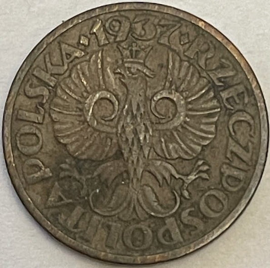 Moneta 1 grosz 1937 r.